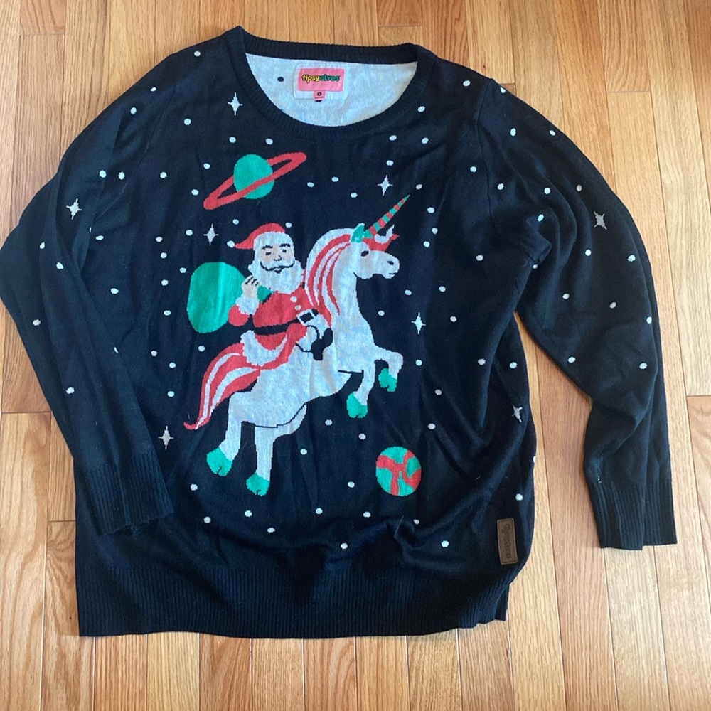 Fun “ugly” Christmas sweater - Santa on a unicorn